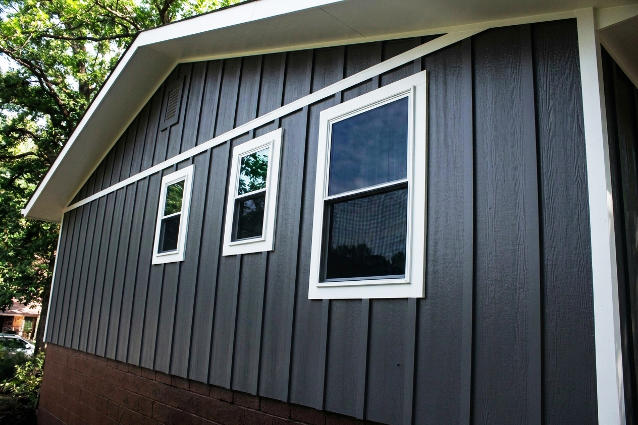 Hardie Trim Batten Board vertical siding design on a home exterior